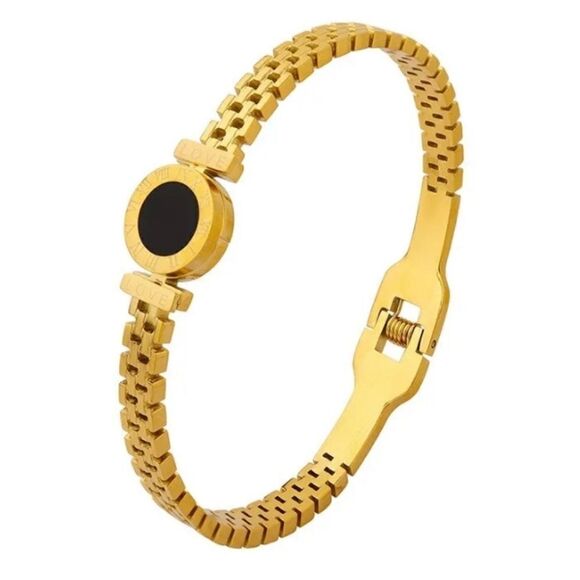 Roman Numerals Black Acrylic Stainless Steel Bracelet - Picture 4 of 4